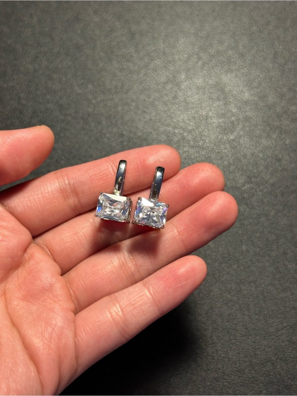 925 Sterling Silver Reversible Drop Earrings with Clear Square and Red Stones